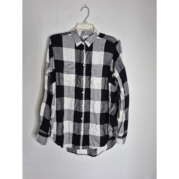 NWT STYLUS Buffalo Ivory/Black Plaid Long Sleeve Button Up Shirt Women's Size M - Picture 3 of 11